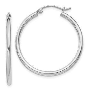 2mm, Sterling Silver, Classic Round Hoop Earrings - 30mm (1 1/8 Inch)
